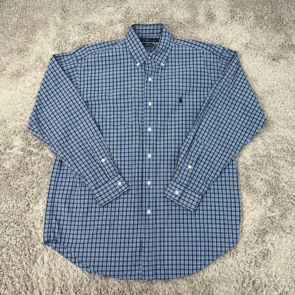 Ralph Lauren Mens Shirt Medium Blue Check Long Sleeve Button Down Blake